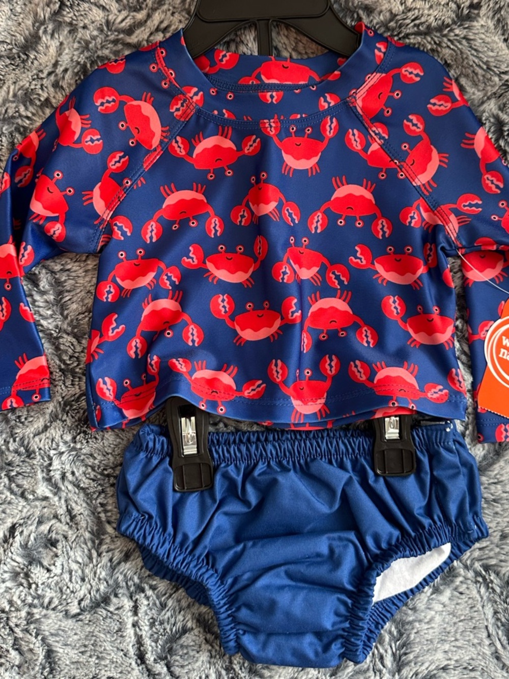 NWTS wonder nation Navy Rash Guard Set with Red Crab Print Sz 0/3 mos